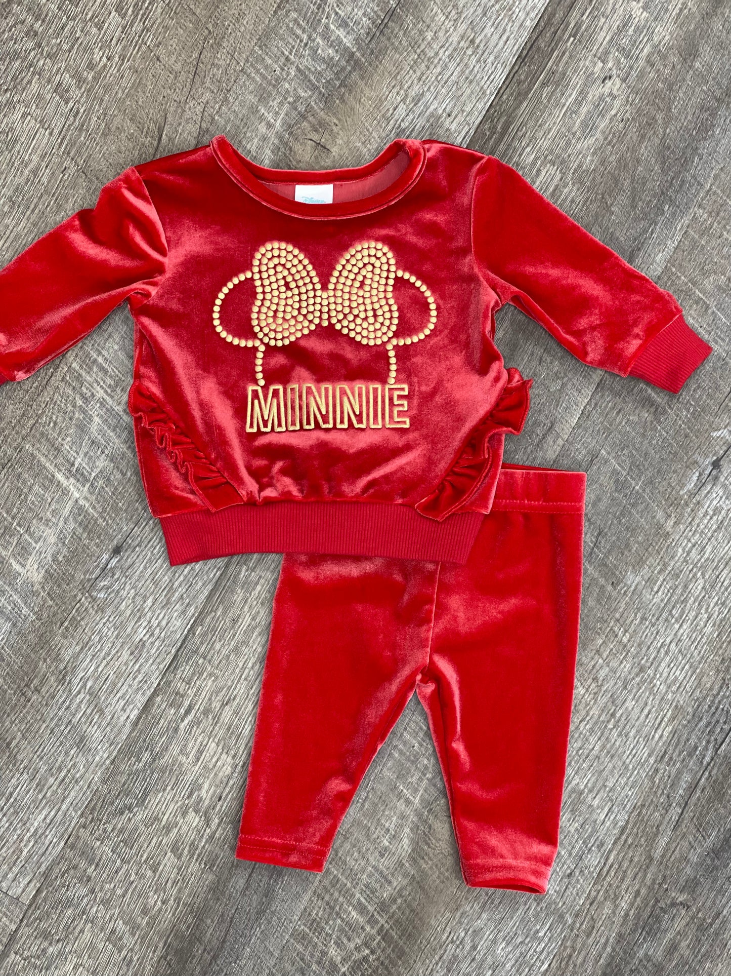 Ensemble de velours rouge et or Minnie - 0-3m