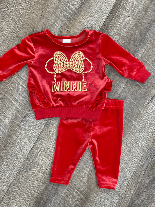 Ensemble de velours rouge et or Minnie - 0-3m